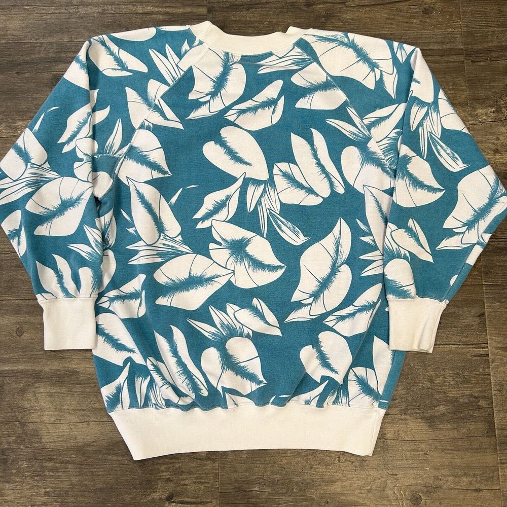Vintage Floral All Over Print Sweatshirt Women NO SIZE‎ TAG Blue White - Picture 8 of 8